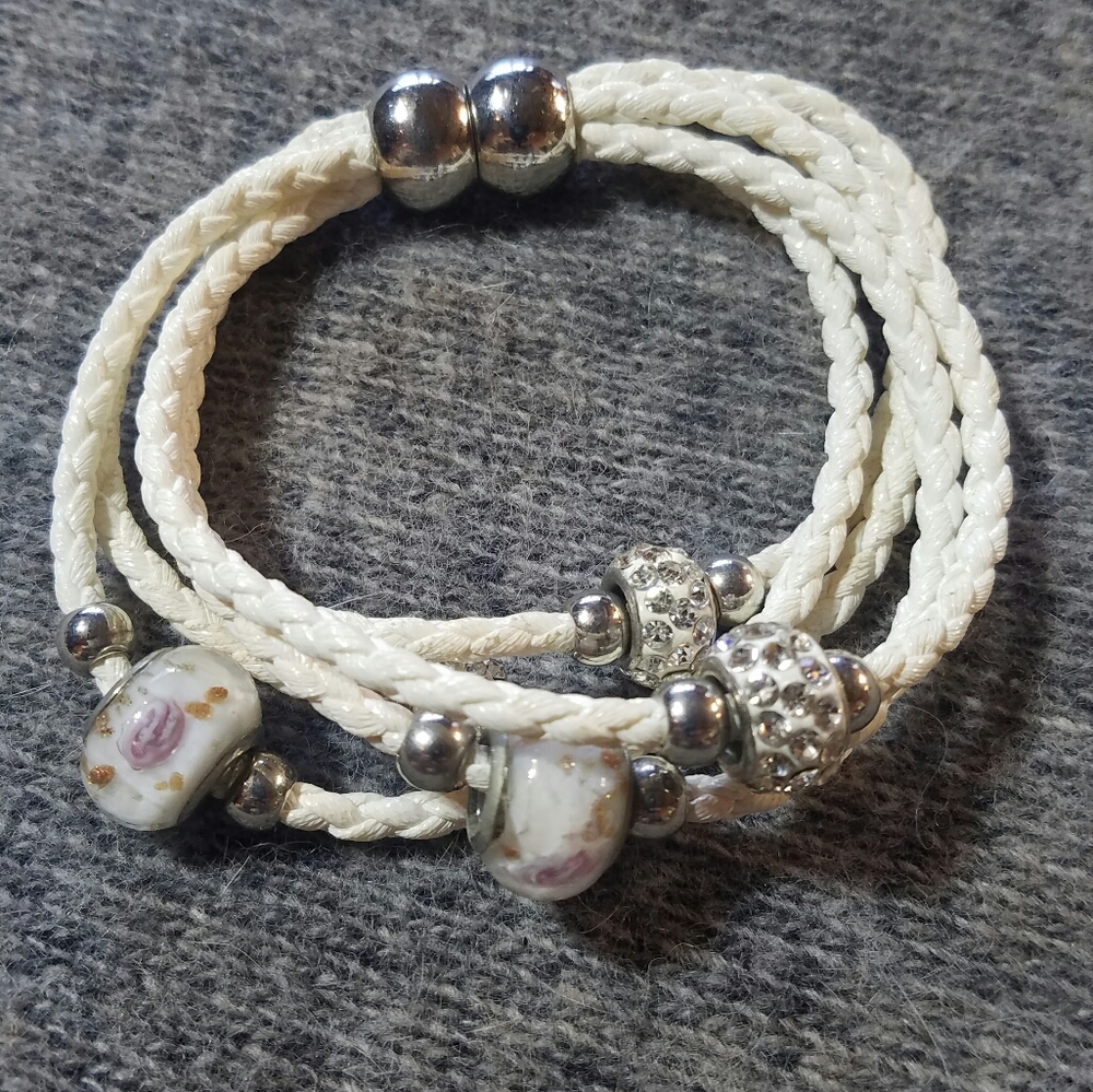 Braided Bracelet White Sparkly Magnetic Closure